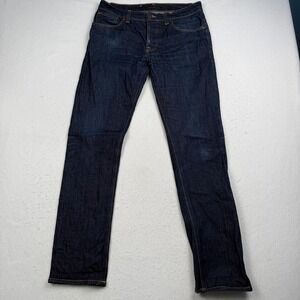Nudie Jeans Co Grim Tim Jeans Mens 34x34 Blue Slim Straight Raw Stretch Denim
